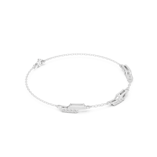 Baguette and Pave Accent Station Chain Lab Grown Diamond Bracelet