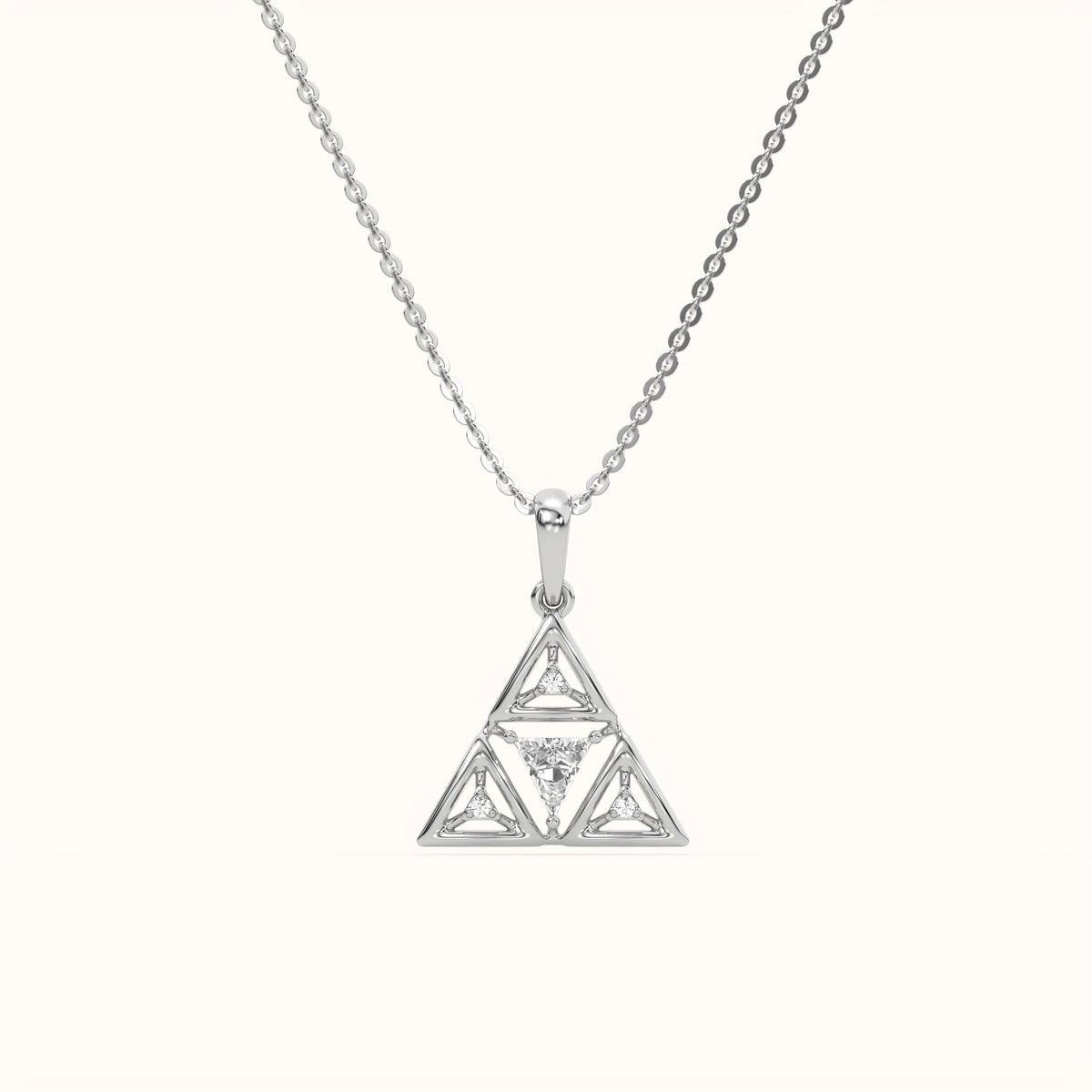 Triangular Geometric Ruby Pendant with Diamond Accents in 925 Sterling Silver