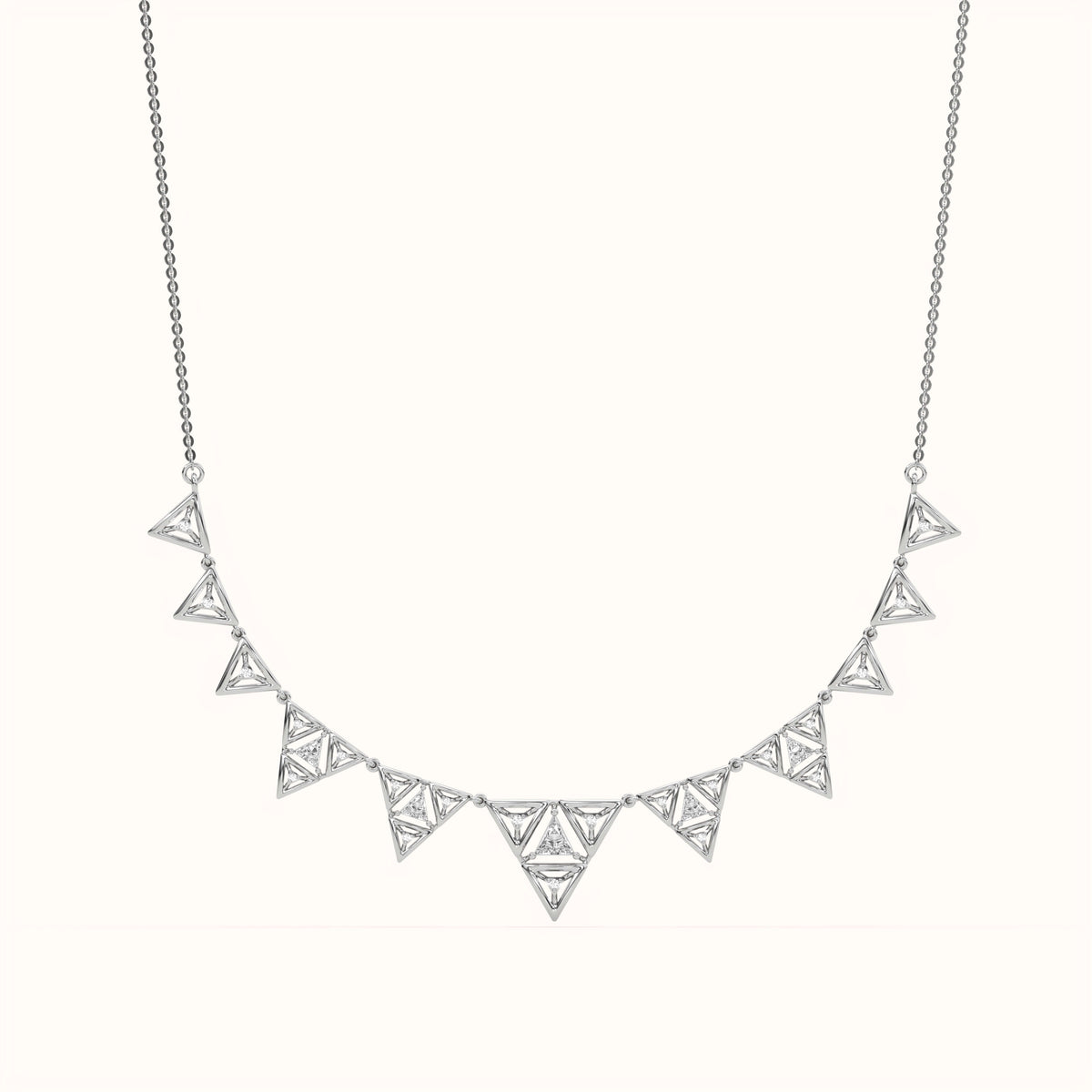 925 Sterling Silver Geometric Triforce Ruby & Lab Grown Diamond Fringe Necklace