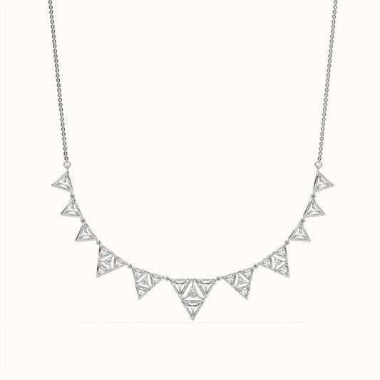 925 Sterling Silver Geometric Triforce Ruby & Lab Grown Diamond Fringe Necklace