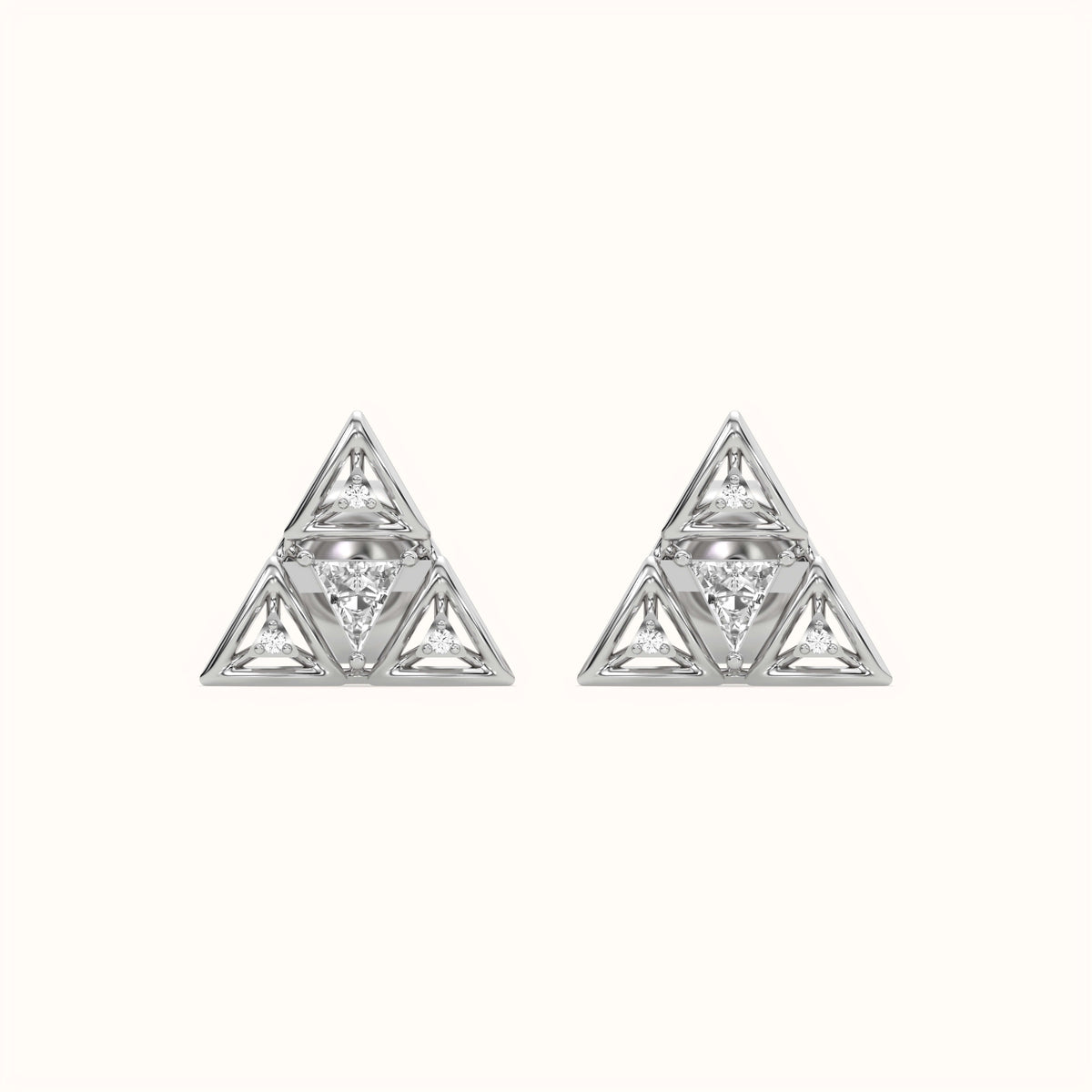 Triangular Geometric Ruby Stud Earrings with Diamond Accents in 925 Sterling Silver
