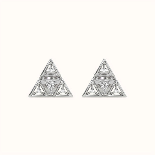 Triangular Geometric Ruby Stud Earrings with Diamond Accents in 925 Sterling Silver