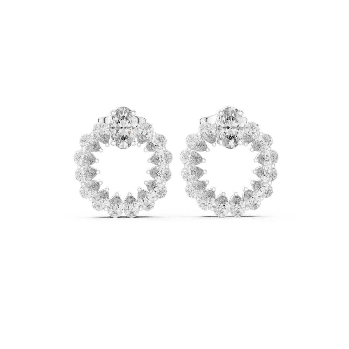 925 Sterling Silver Oval & Pear Lab Grown Diamond Open Circle Stud Earrings
