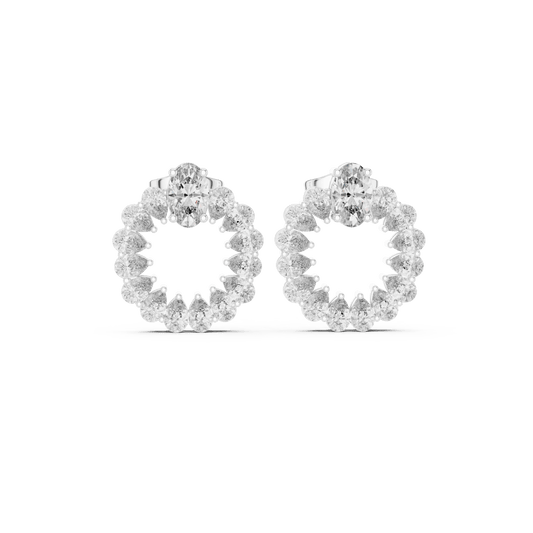 925 Sterling Silver Oval & Pear Lab Grown Diamond Open Circle Stud Earrings