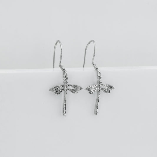 Oxidized Dragonfly 925 Sterling Silver  Dangle Drop Earrings
