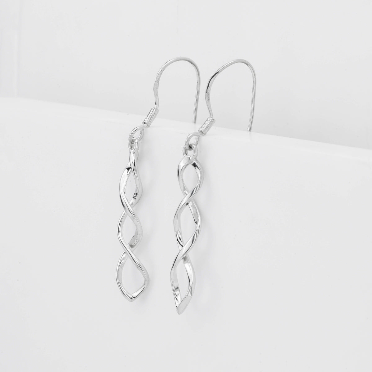 925 Sterling Silver Twisted Helix Wave Drop Earrings