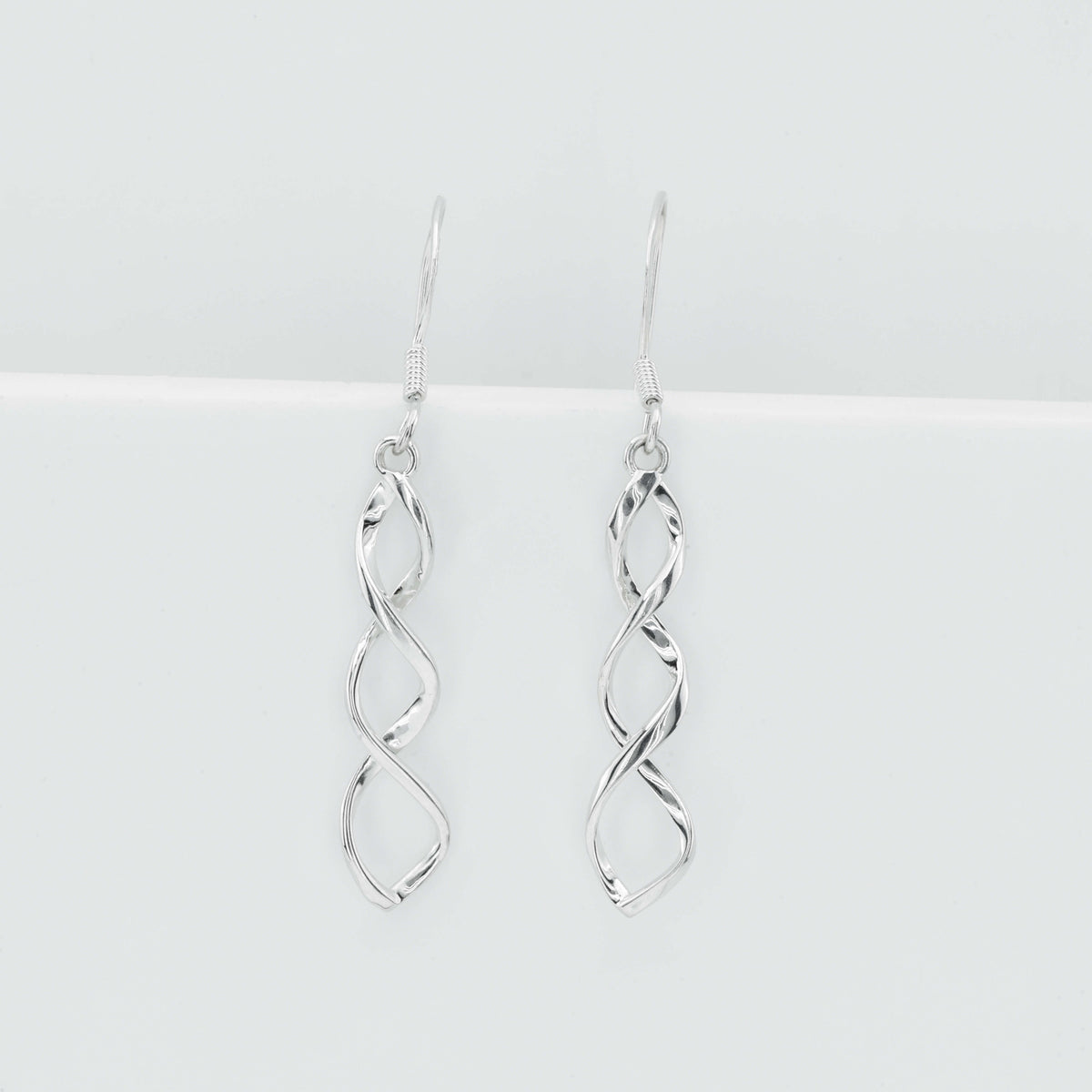 925 Sterling Silver Twisted Helix Wave Drop Earrings