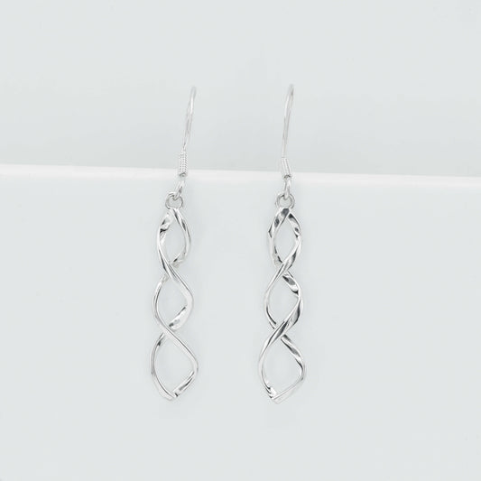 925 Sterling Silver Twisted Helix Wave Drop Earrings