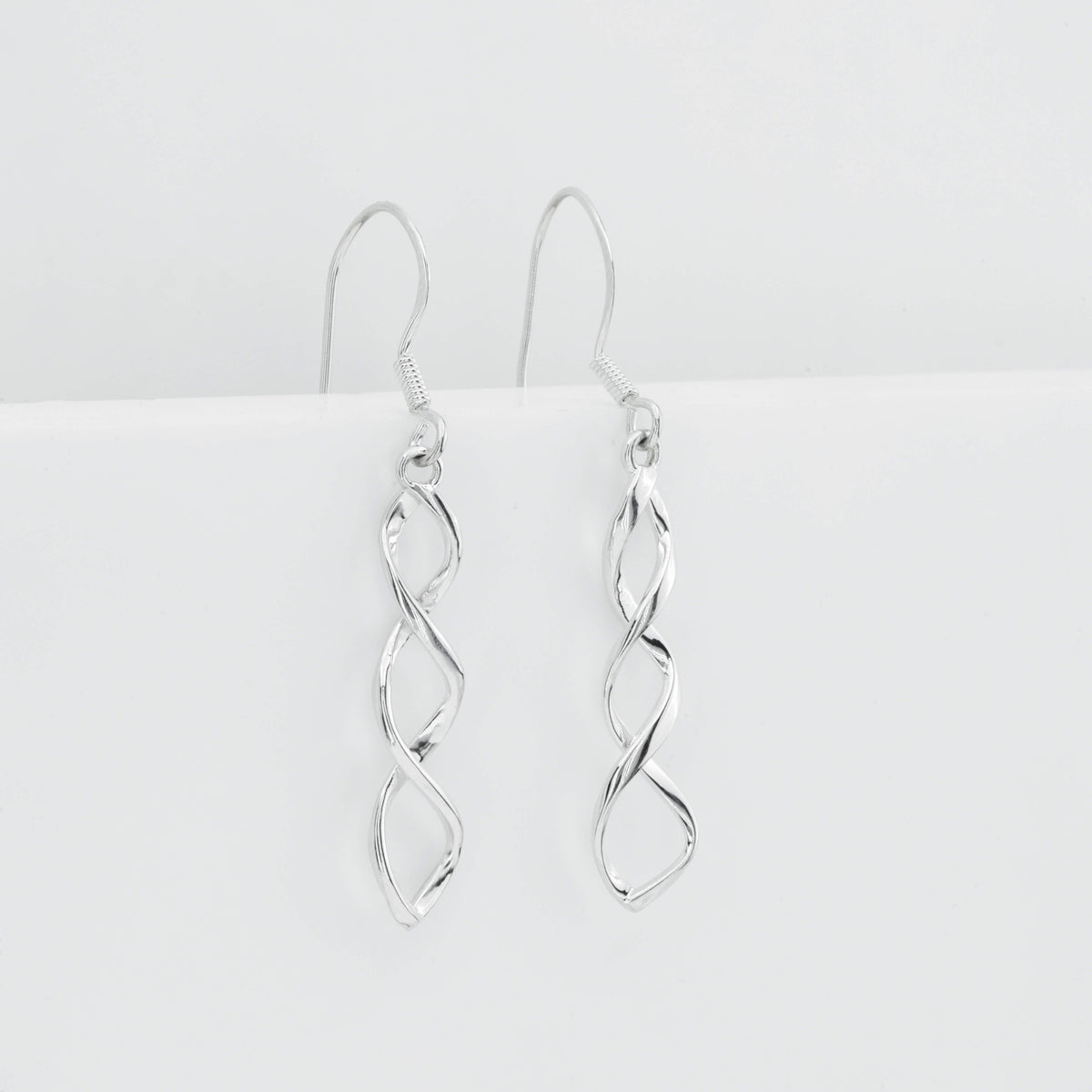 925 Sterling Silver Twisted Helix Wave Drop Earrings