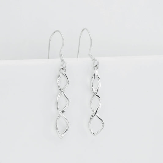 925 Sterling Silver Twisted Helix Wave Drop Earrings