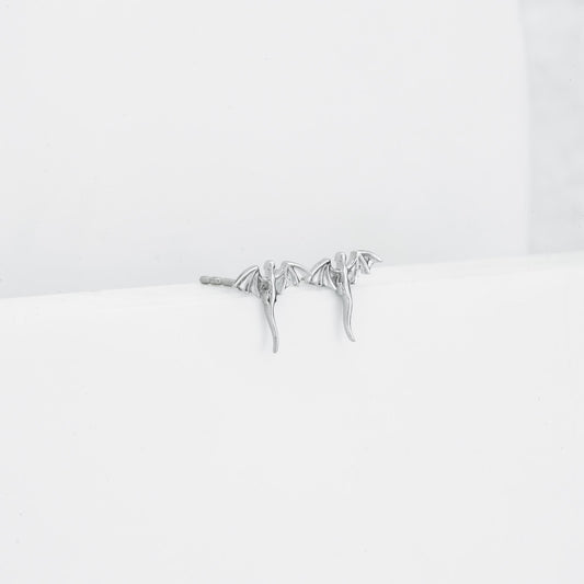 Detailed Winged Dragon Post Stud Earrings in 925 Sterling Silver