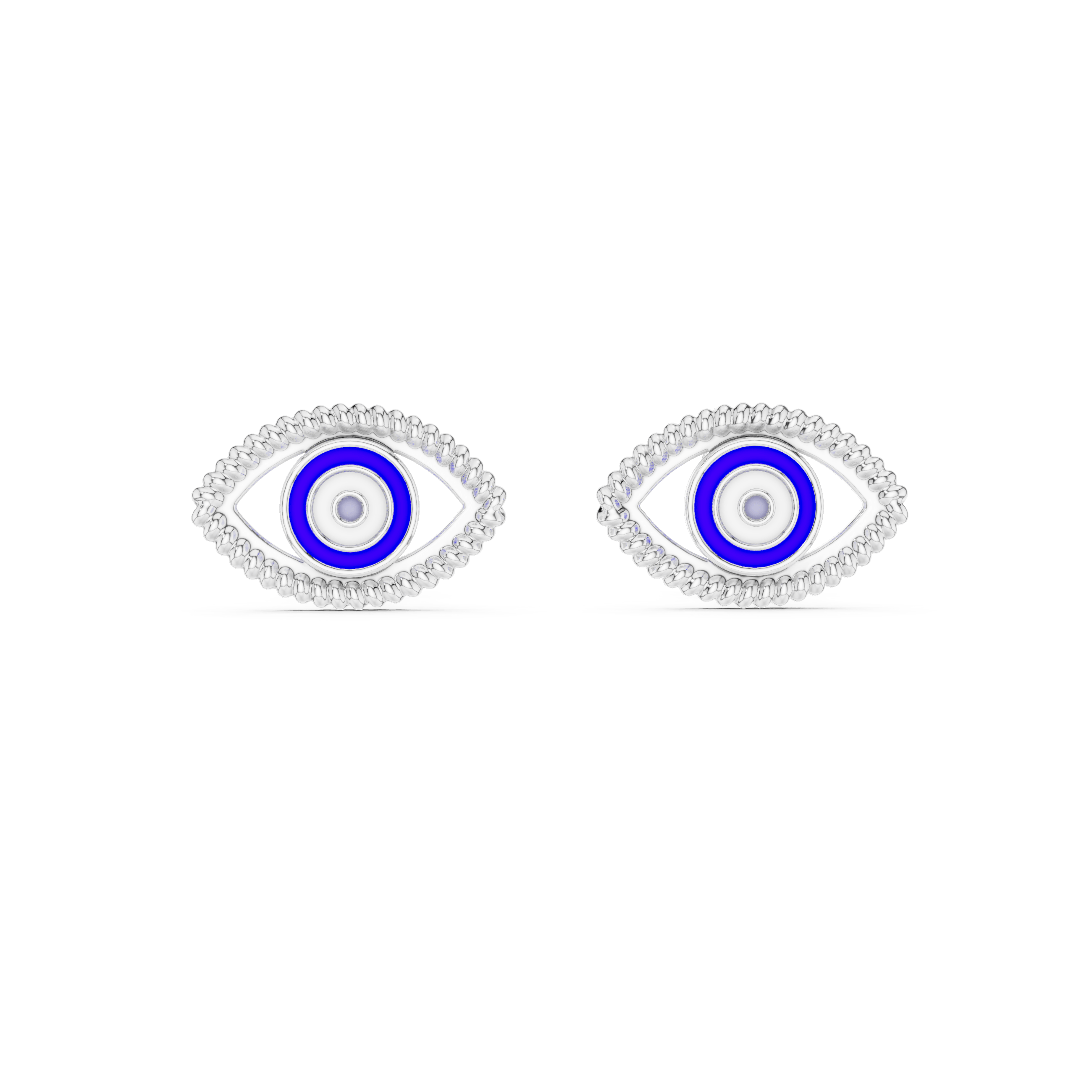 Blue Enamel Evil Eye  Earrings in 925 Silver