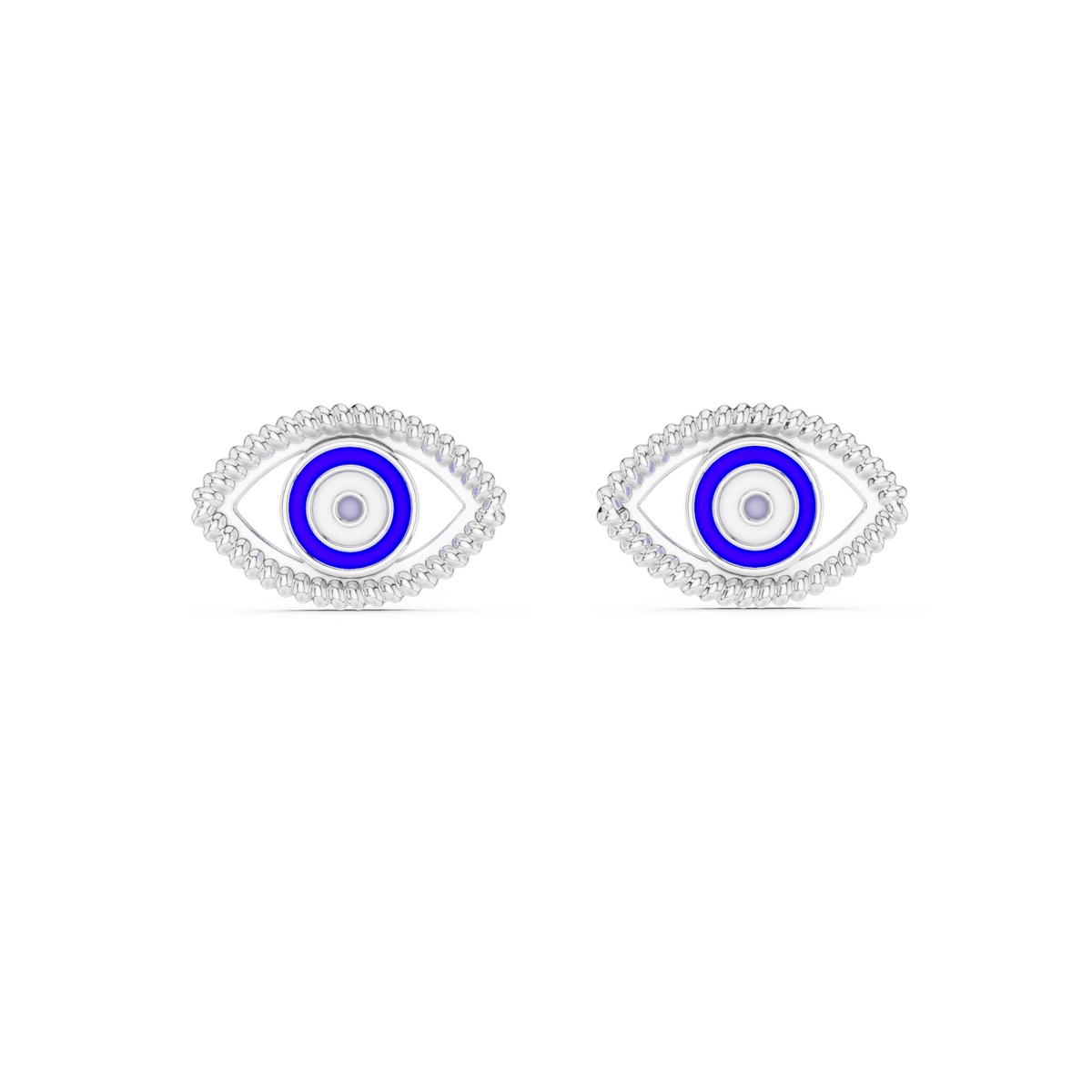 Blue Enamel Evil Eye  Earrings in 925 Silver