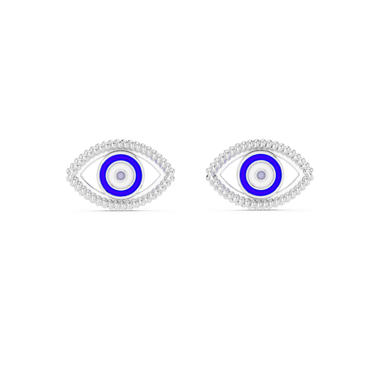 Blue Enamel Evil Eye  Earrings in 925 Silver