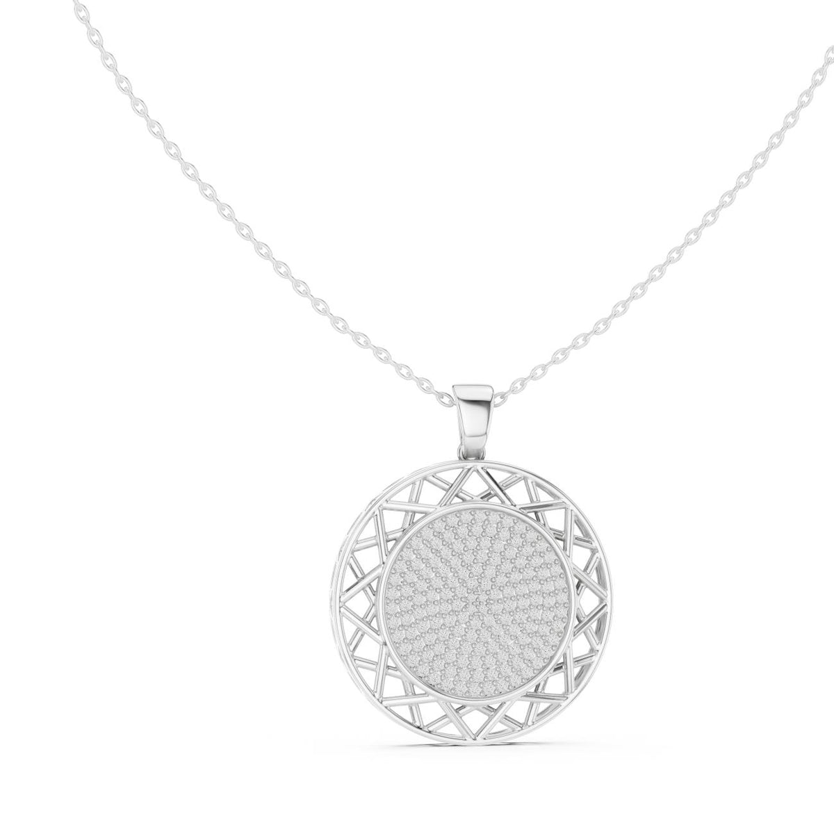Pave Medallion Filigree Border Lab Grown Diamond Necklace