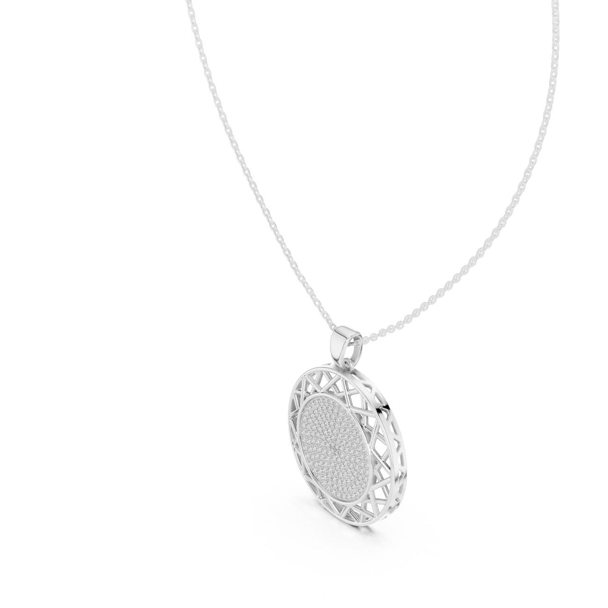 Pave Medallion Filigree Border Lab Grown Diamond Necklace