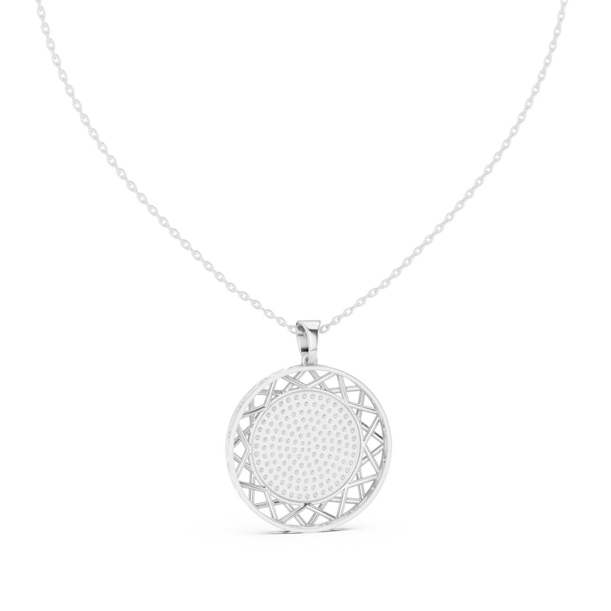Pave Medallion Filigree Border Lab Grown Diamond Necklace