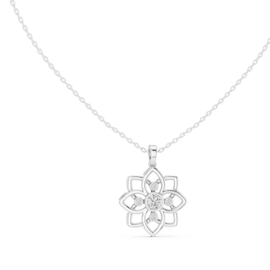 Openwork Lotus Mandala Lab Grown Diamond Pendant Necklace