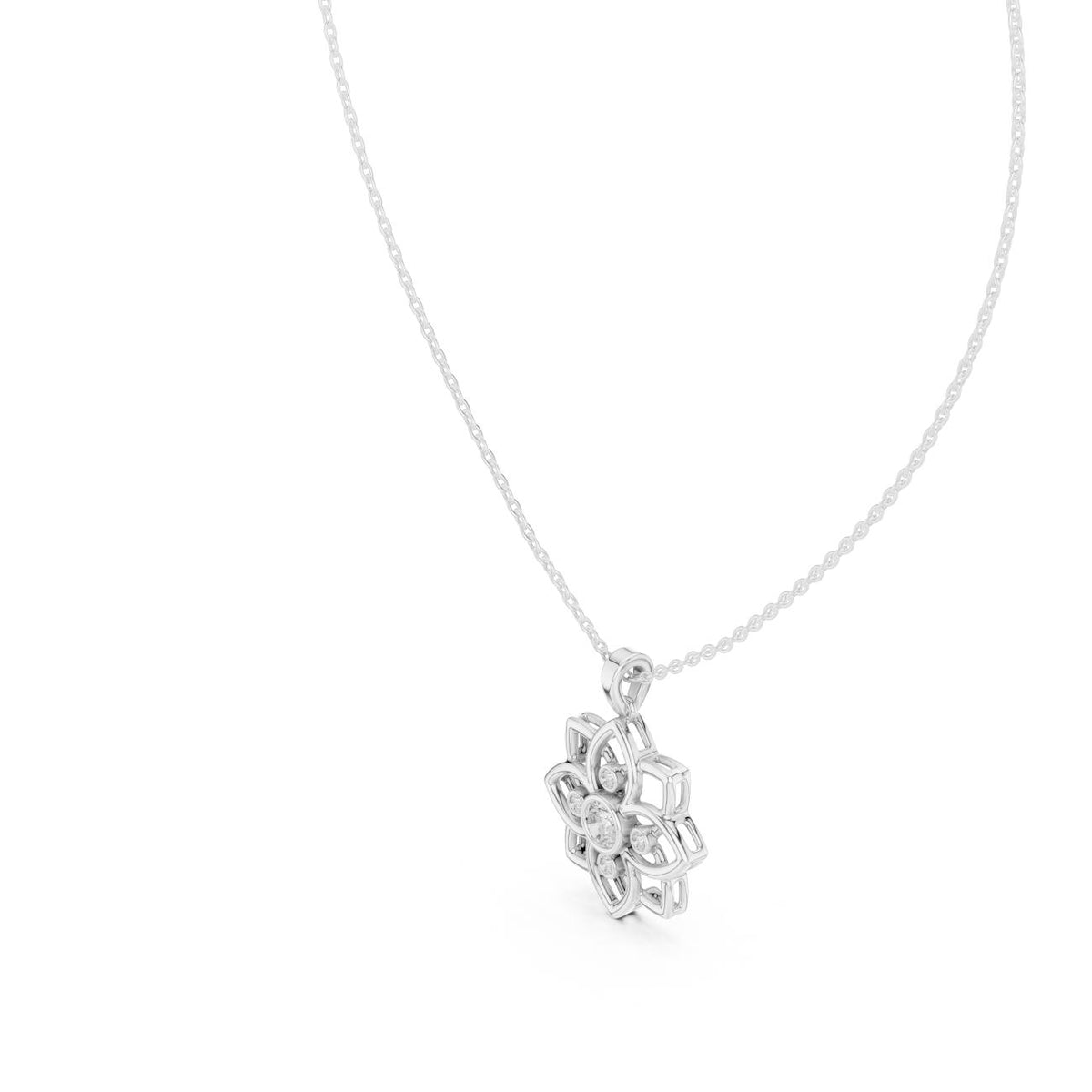 Openwork Lotus Mandala Lab Grown Diamond Pendant Necklace