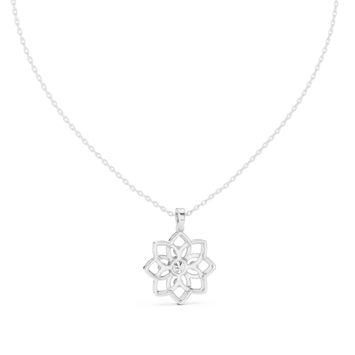 Openwork Lotus Mandala Lab Grown Diamond Pendant Necklace