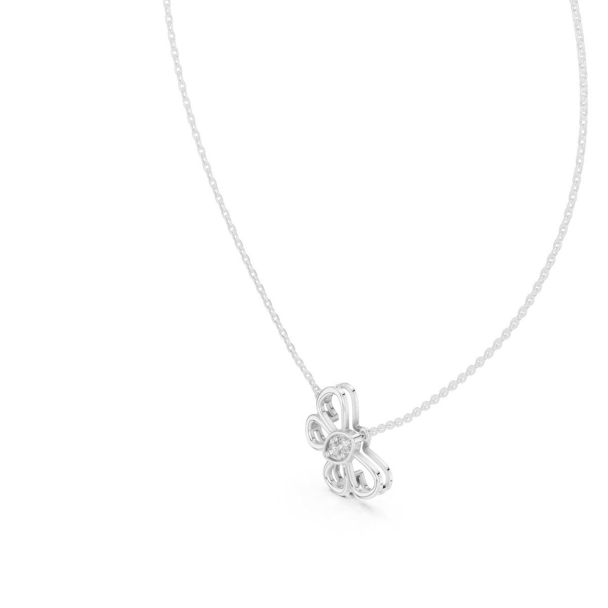 Openwork Floral Petal Marquise Accent Lab Grown Diamond Necklace