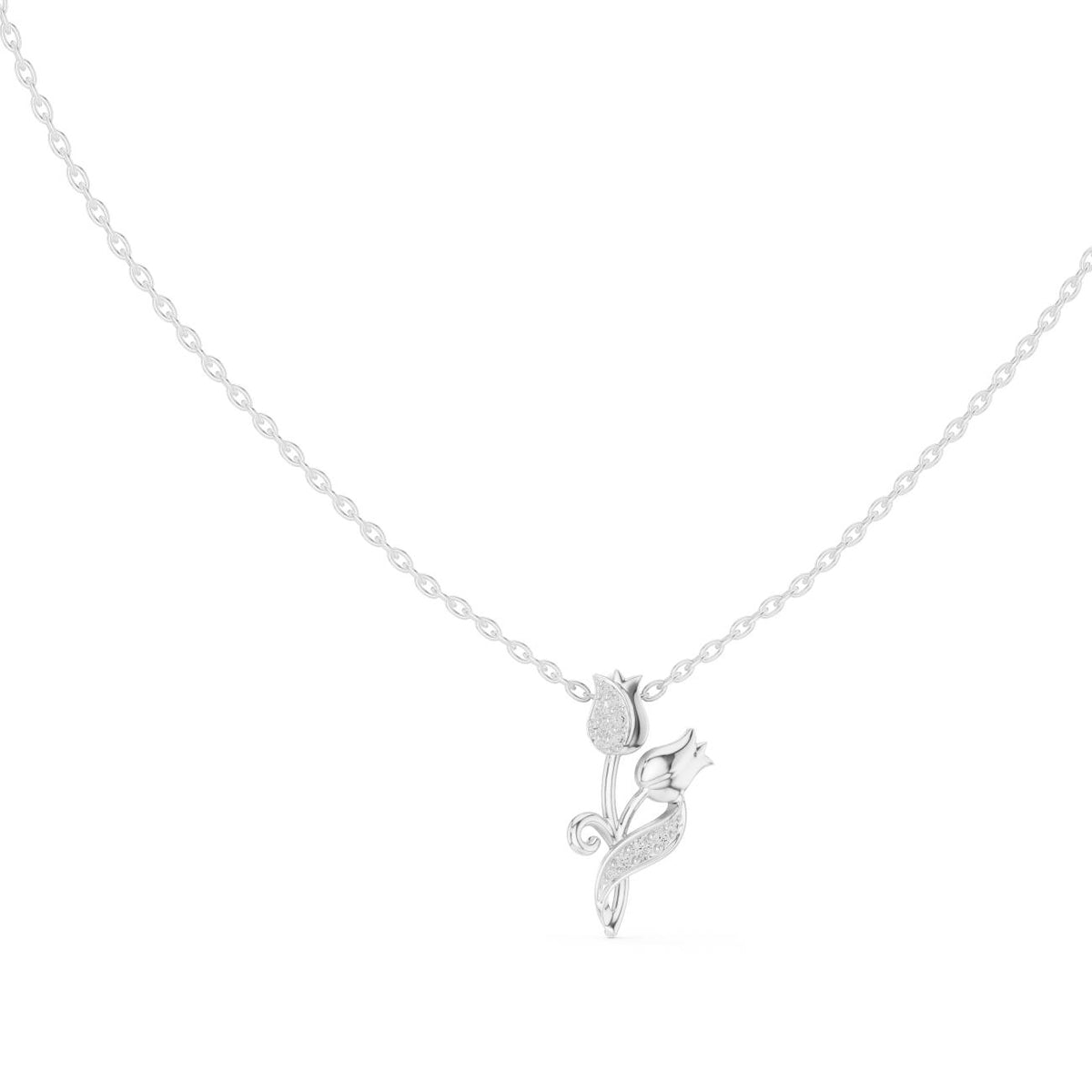 Twin Tulip Floral Drop Lab Grown Diamond Necklace