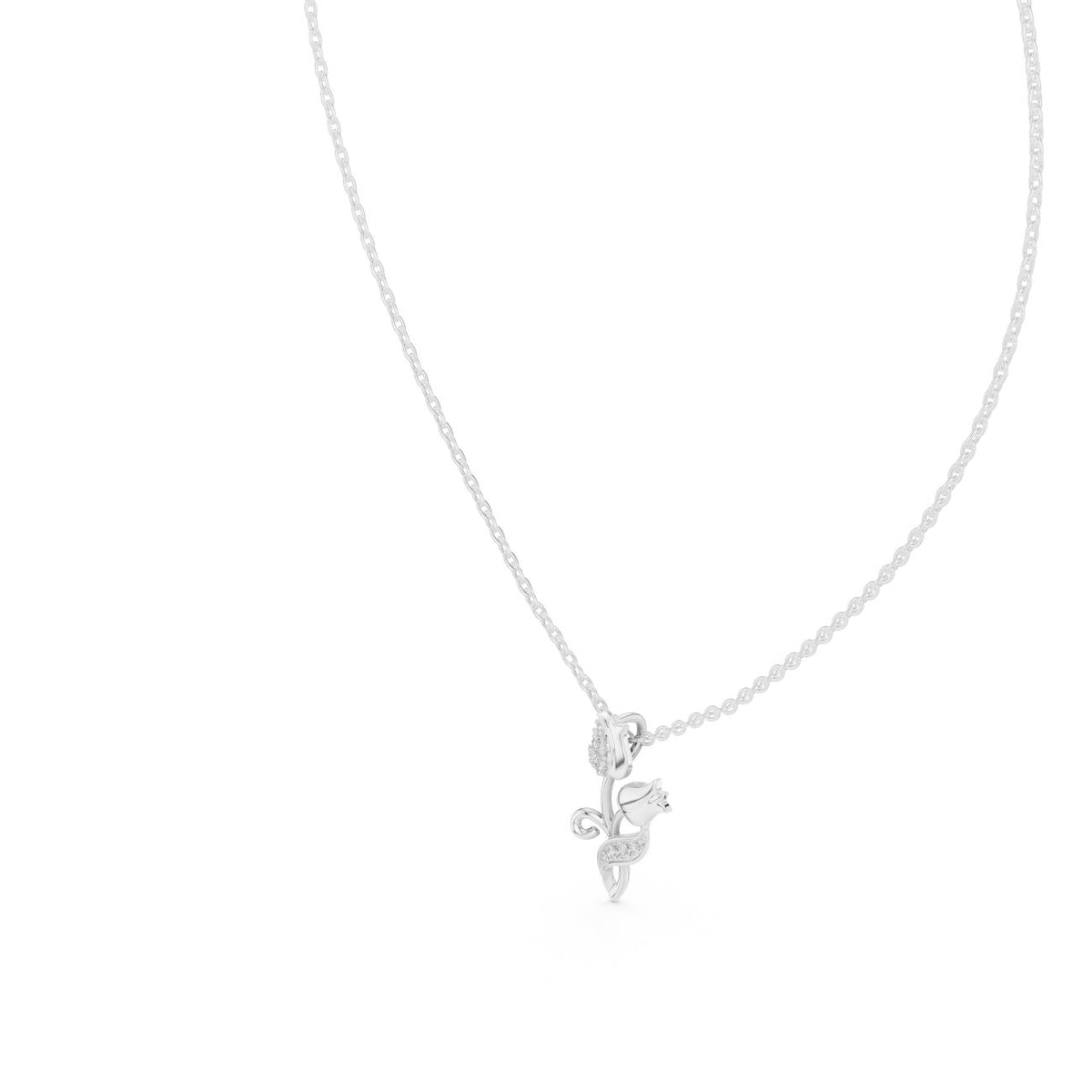 Twin Tulip Floral Drop Lab Grown Diamond Necklace