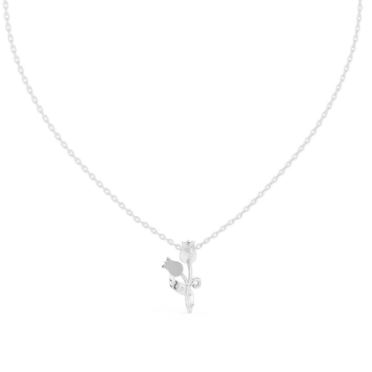 Twin Tulip Floral Drop Lab Grown Diamond Necklace