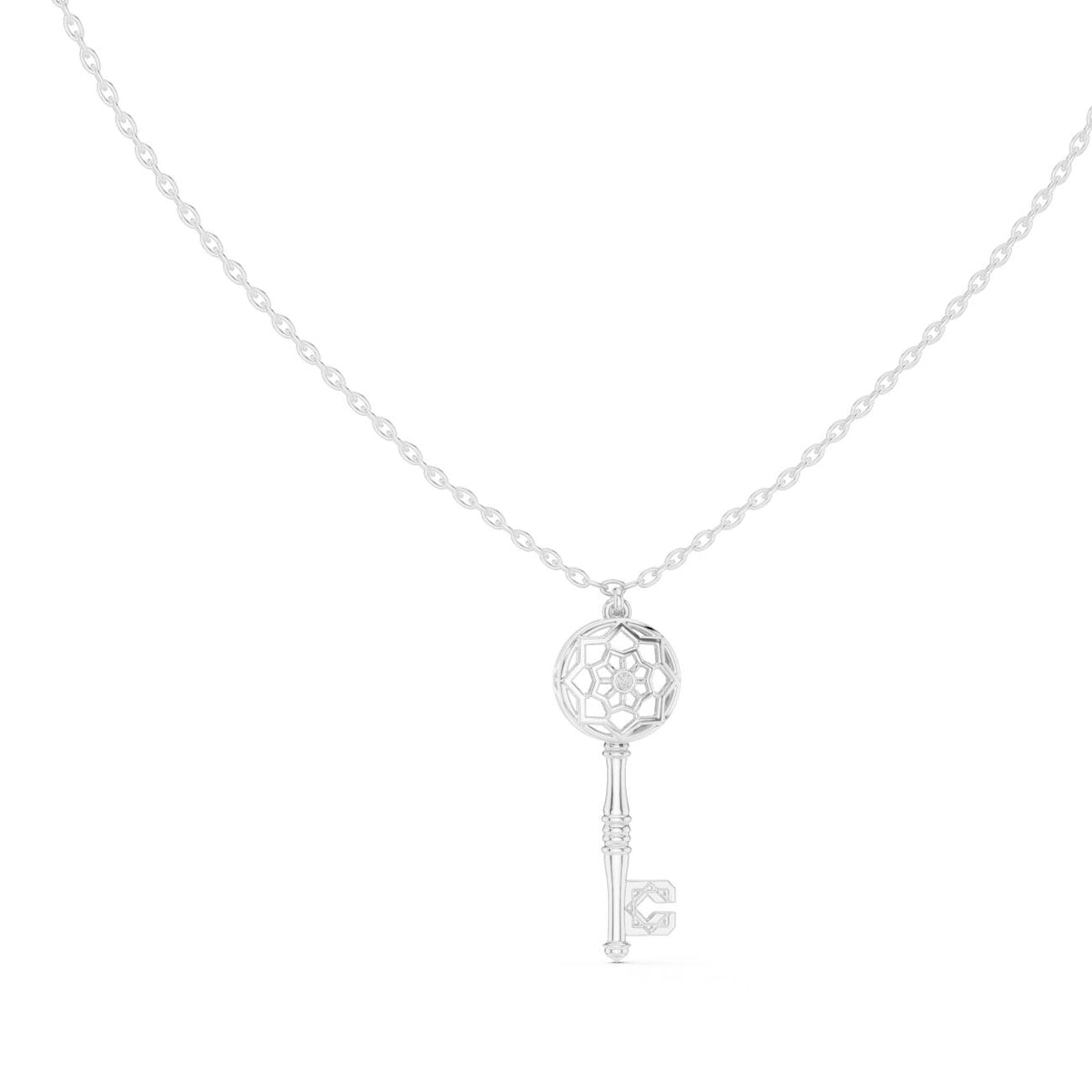 Vintage Filigree Key Solitaire Lab Grown Diamond Pendant Necklace