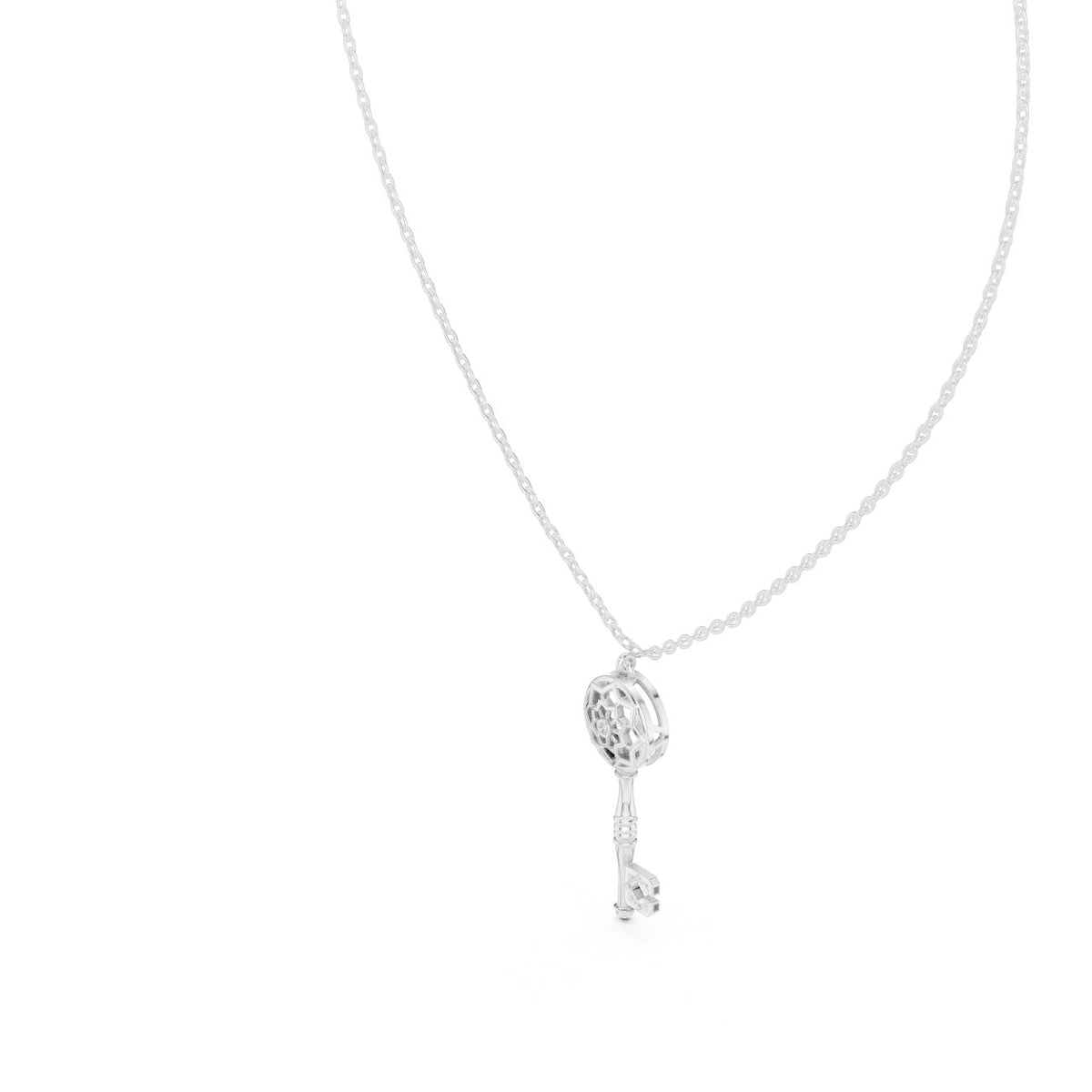 Vintage Filigree Key Solitaire Lab Grown Diamond Pendant Necklace