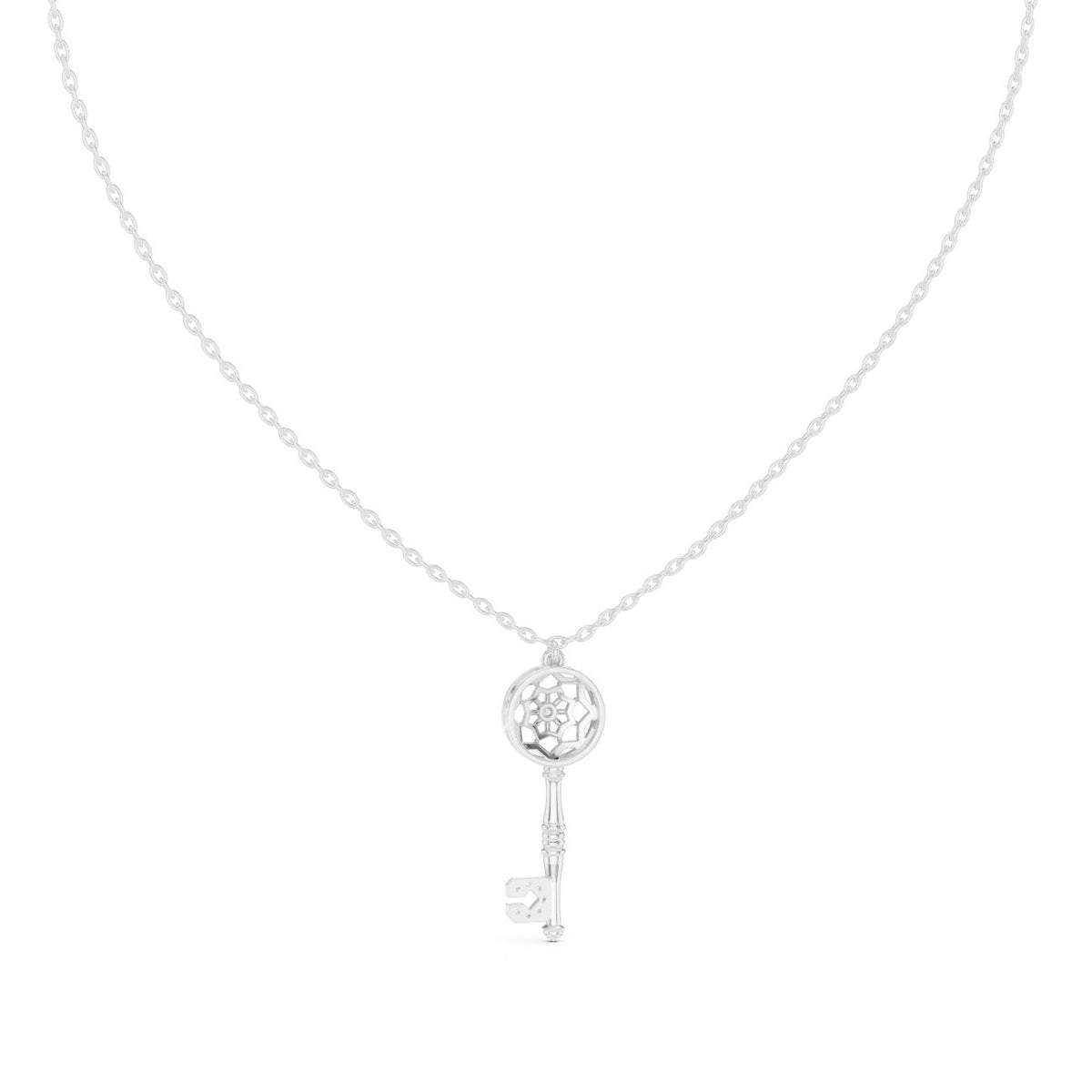 Vintage Filigree Key Solitaire Lab Grown Diamond Pendant Necklace