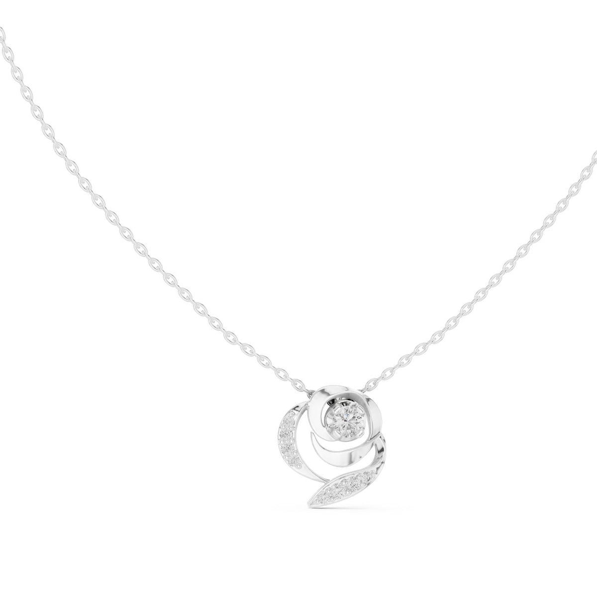 Layered Rose Motif Cluster Lab Grown Diamond Pendant Necklace