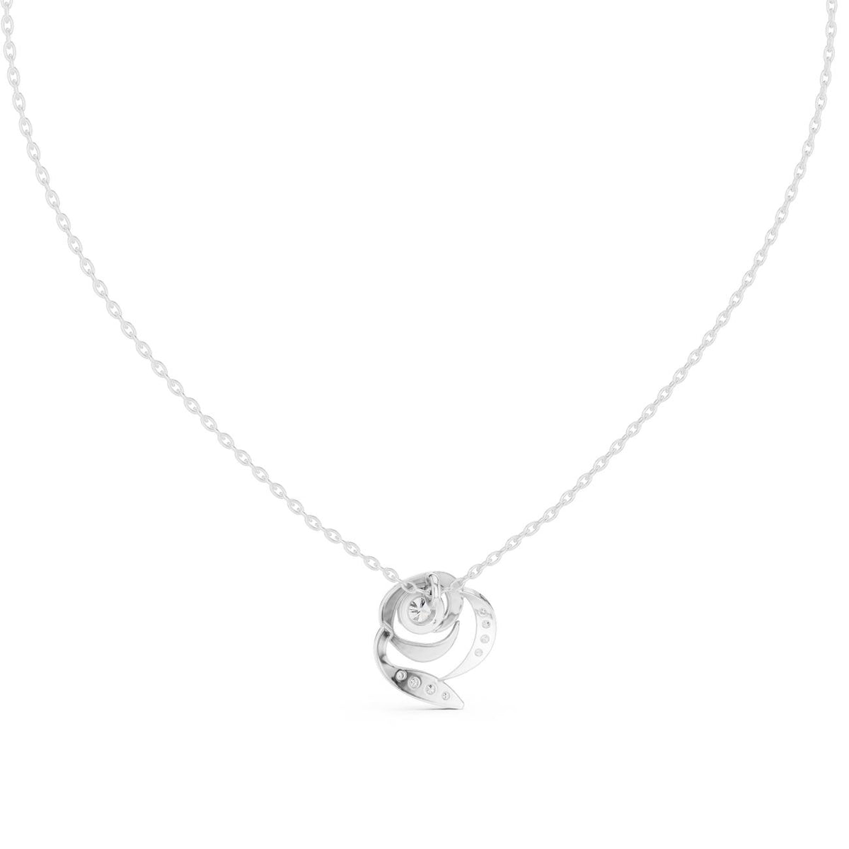 Layered Rose Motif Cluster Lab Grown Diamond Pendant Necklace