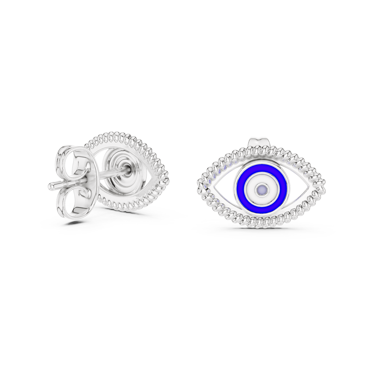 Blue Enamel Evil Eye  Earrings in 925 Silver