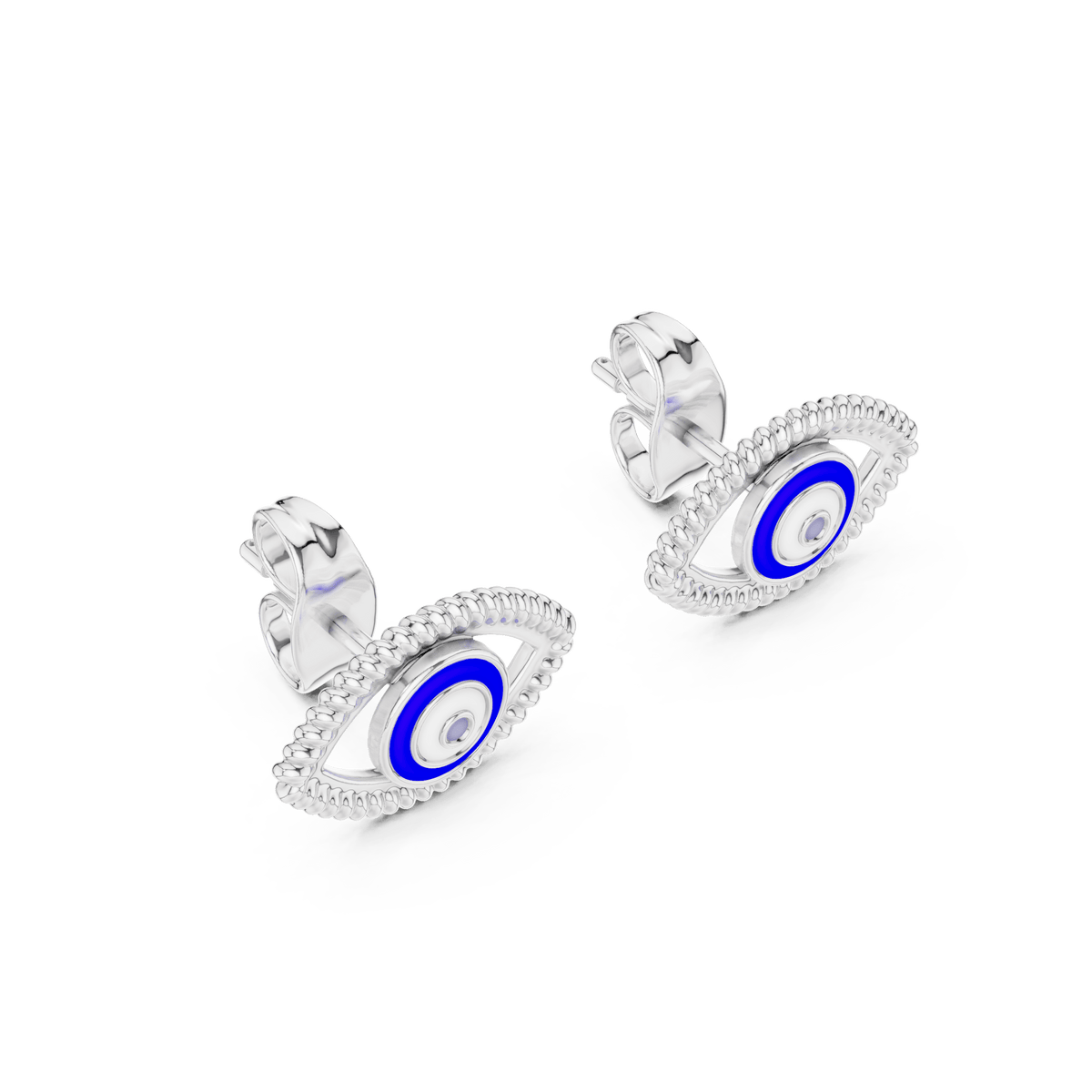 Blue Enamel Evil Eye  Earrings in 925 Silver