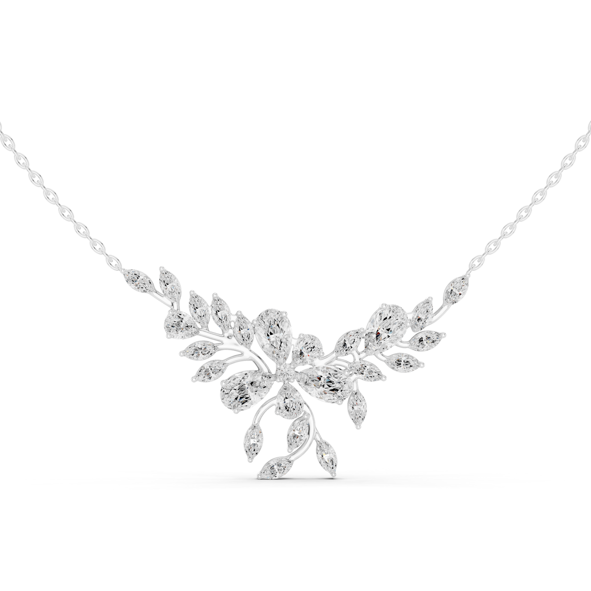 Floral Marquise & Pear Cut Vine Lab Grown Diamond Necklace