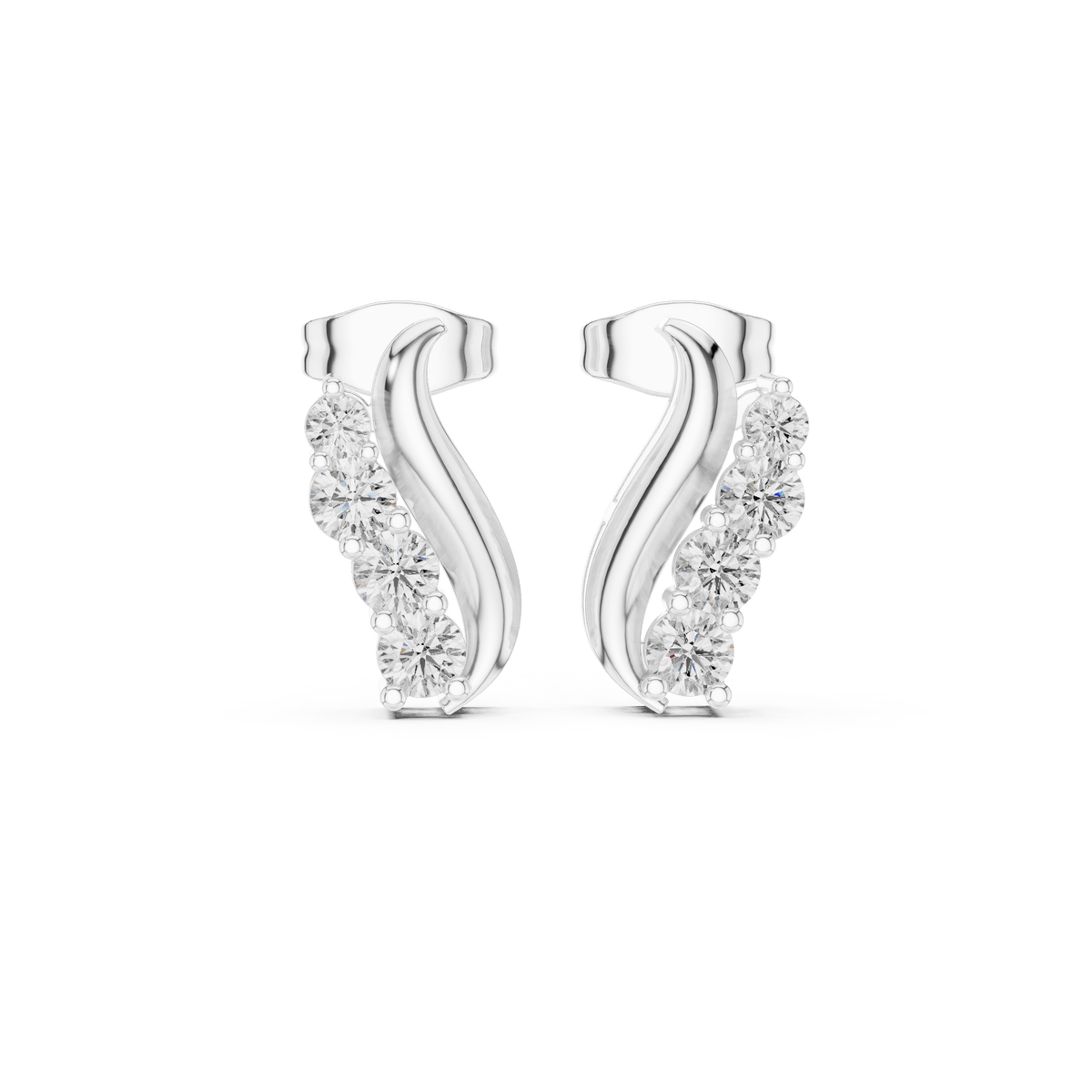 Silver Curved Wave Lab Grown Diamond Ear Climber Earrings