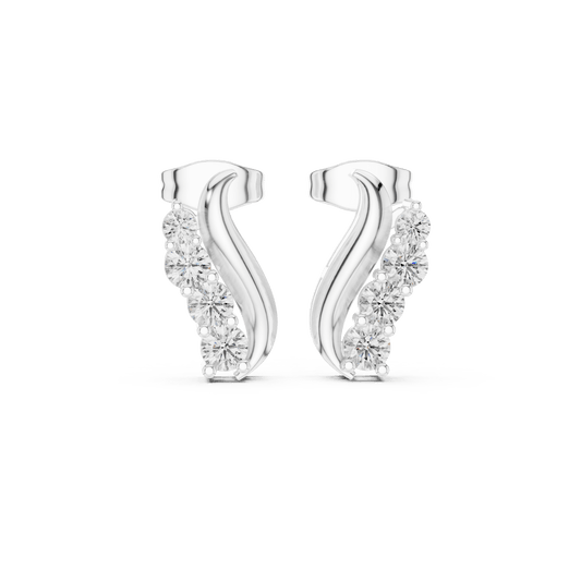 Silver Curved Wave Lab Grown Diamond Ear Climber Earrings