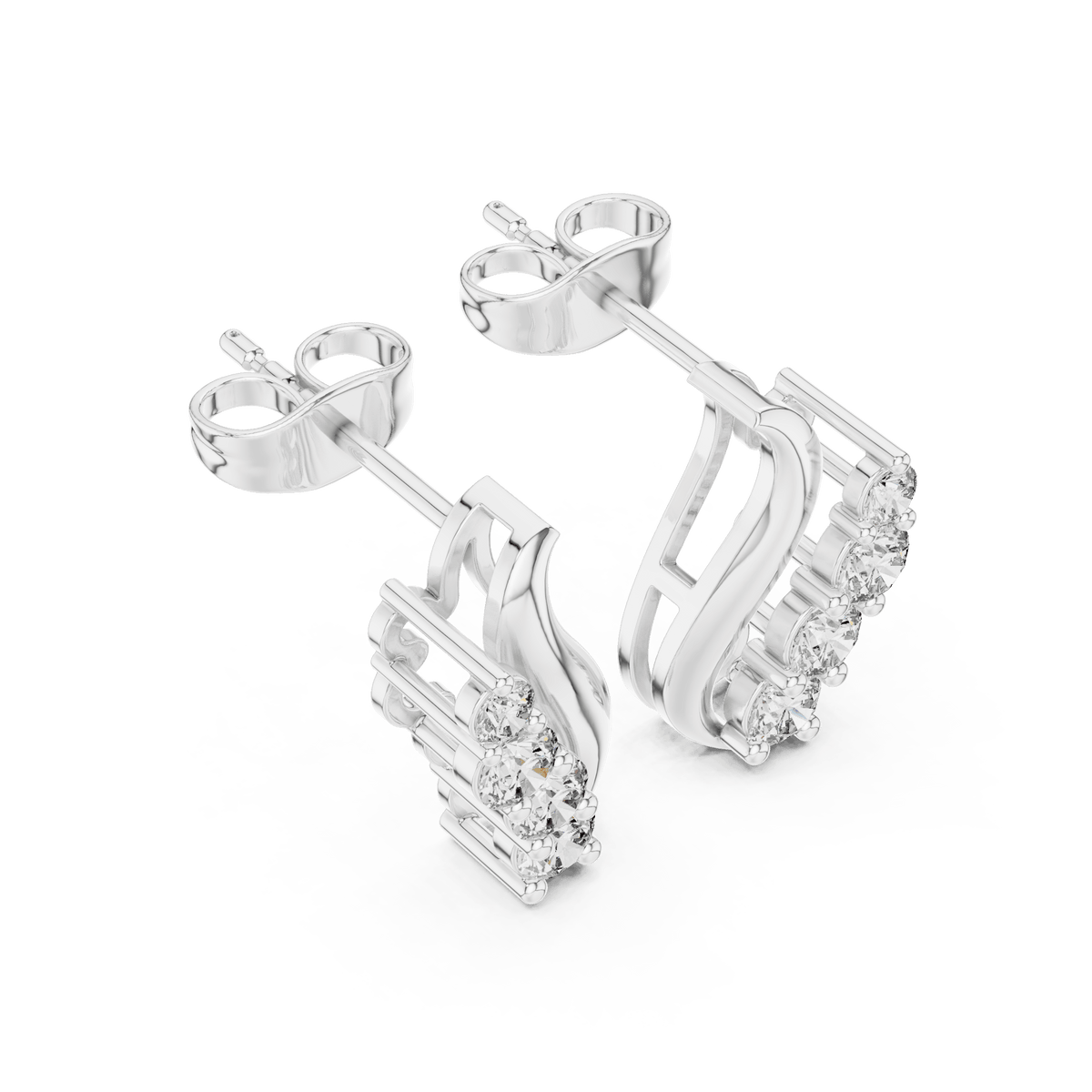 Silver Curved Wave Lab Grown Diamond Ear Climber Earrings