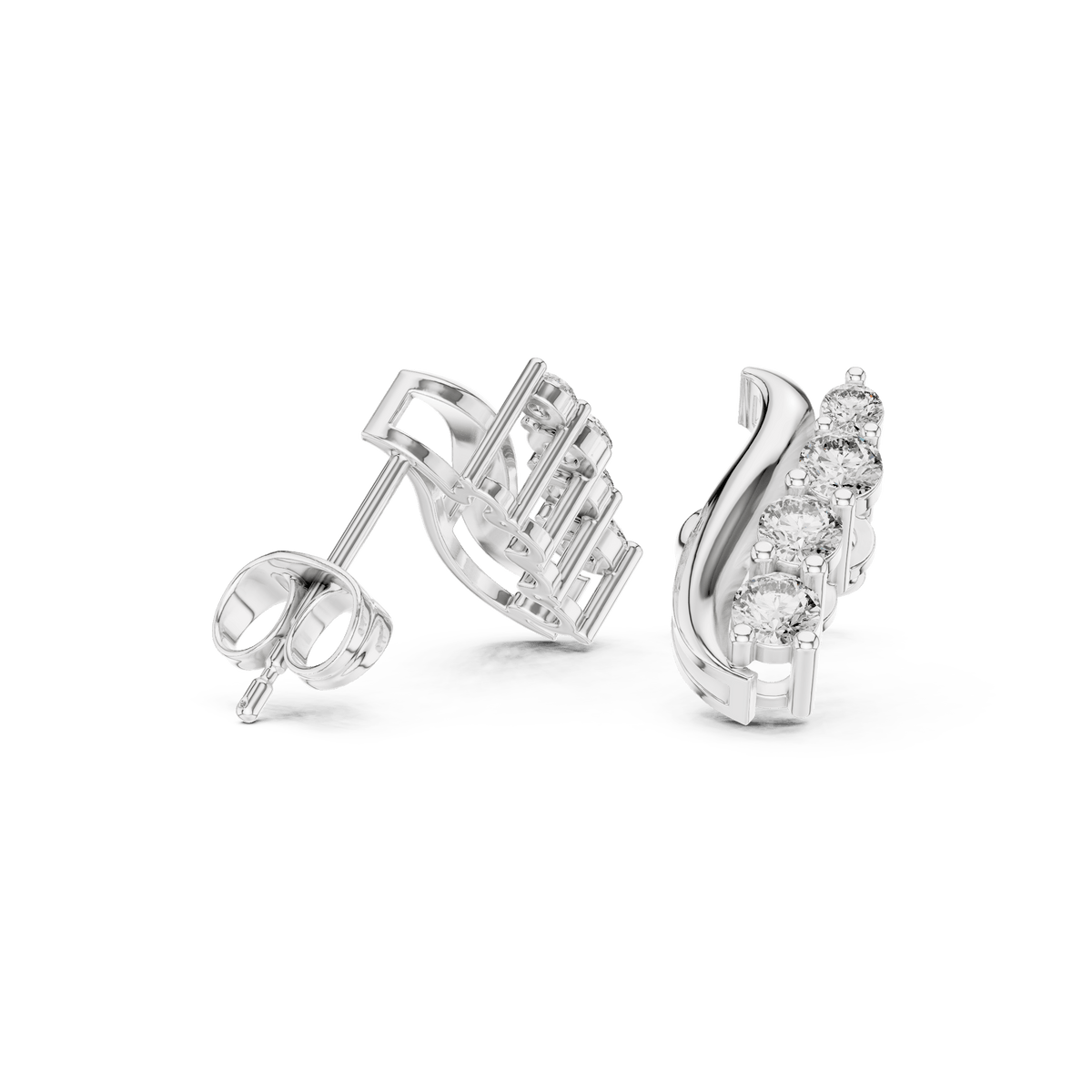 Silver Curved Wave Lab Grown Diamond Ear Climber Earrings