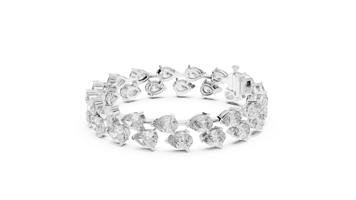 925 Sterling Silver Double Row Pear Cut Lab Grown Diamond Statement Tennis Bracelet