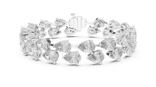 925 Sterling Silver Double Row Pear Cut Lab Grown Diamond Statement Tennis Bracelet