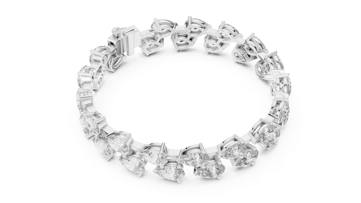 925 Sterling Silver Double Row Pear Cut Lab Grown Diamond Statement Tennis Bracelet