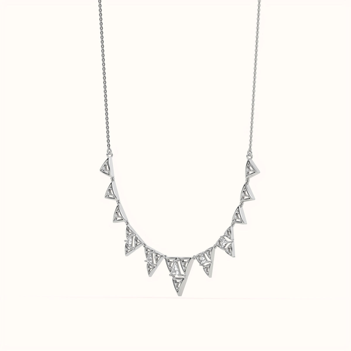 925 Sterling Silver Geometric Triforce Ruby & Lab Grown Diamond Fringe Necklace