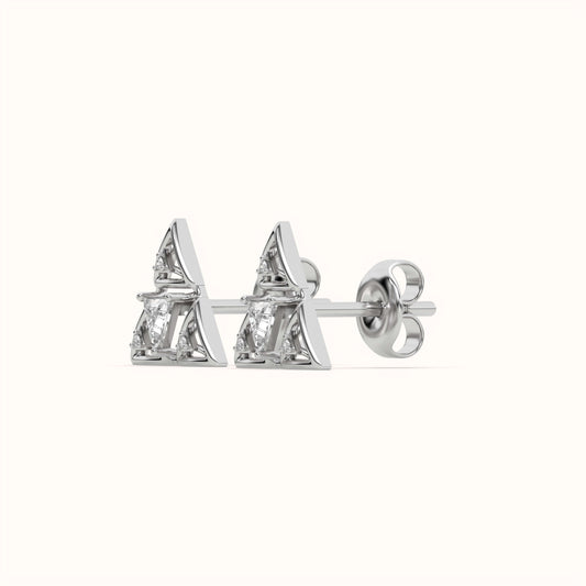 Triangular Geometric Ruby Stud Earrings with Diamond Accents in 925 Sterling Silver