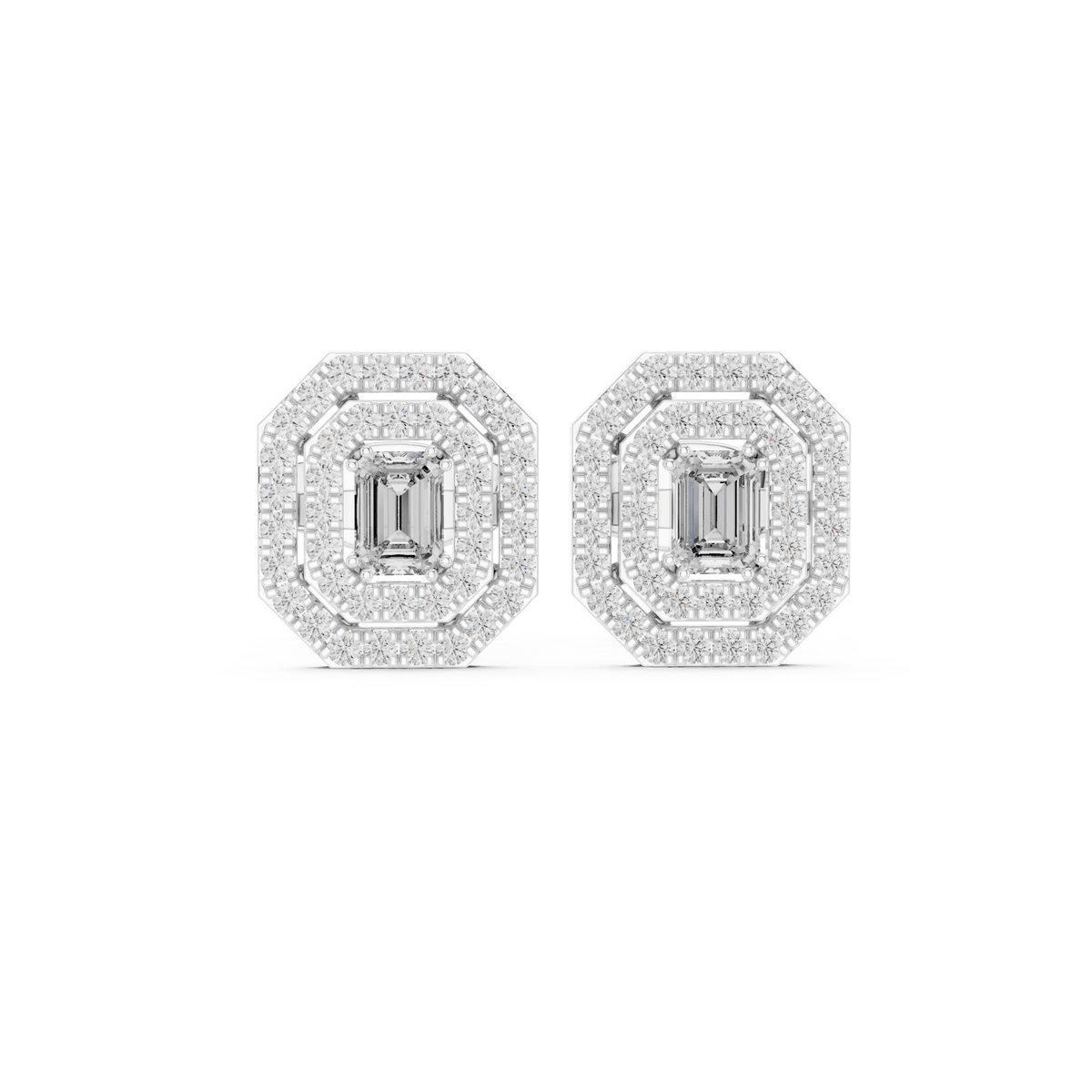 Emerald Radiant Double Halo Lab Grown Diamond Earrings