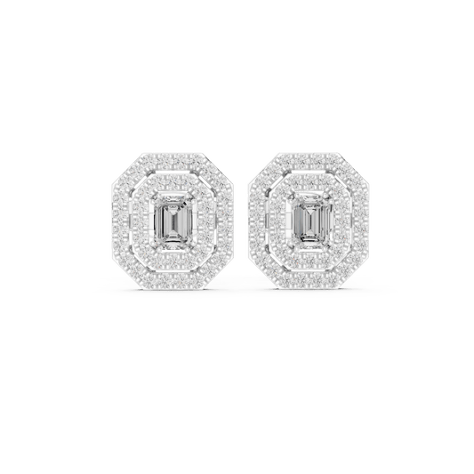 Emerald Radiant Double Halo Lab Grown Diamond Earrings