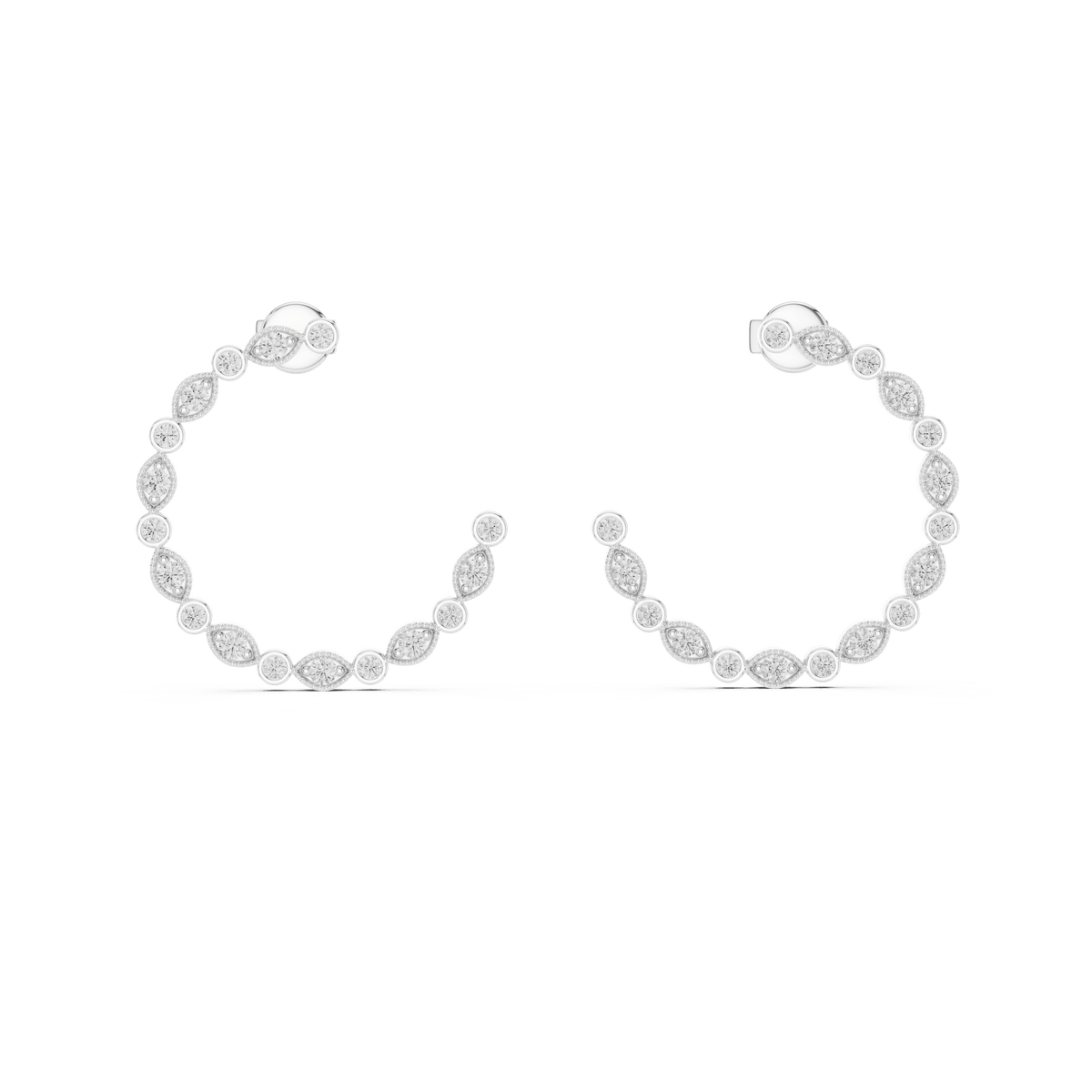 Marquise & Round Cluster Hoop Lab Grown Diamond Earrings