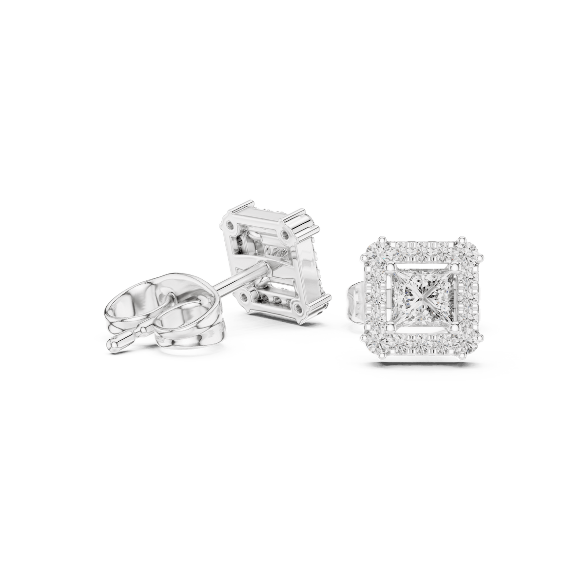 Princess Cut Square Halo Lab Grown Diamond Earrings