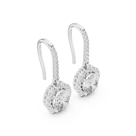 Classic Oval Halo Leverback Lab Grown Diamond Drop Earrings